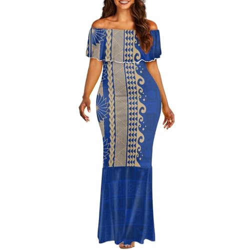 Image of Polynesian Dresses for Women Off Shoulder Maxi Dress Puletasi Samoan Dresses S-7XL
