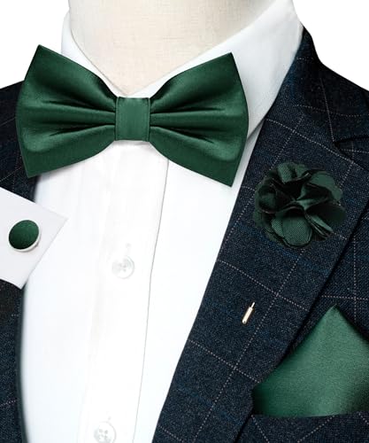 Image of RBOCOTT Solid Color Bow Tie and Pocket Square with Lapel Pin Cufflinks Set 4PCS