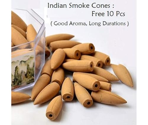 Image of CRAFTAM Meditating Monk Buddha Smoke Backflow Fountain Cone Incense Holder Decorative Showpiece with Free 10 Smoke Backflow Scented Cone Incense (Yellow)