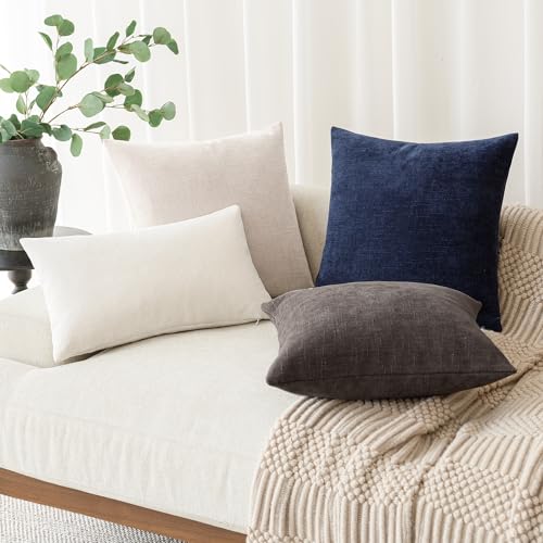 Image of Foindtower Pack of 2 Soft Textured Throw Decorative Pillow Covers Square Accent Solid Cushion Cover Cozy Farmhouse Pillow Case with Zipper for Couch Sofa Bedroom Living Room 16x16 Inch, Charcoal