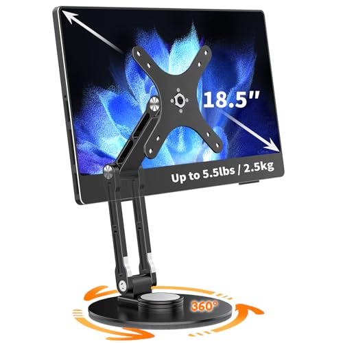 Image of Portable Monitor Stand VESA Mount, Tilt & Rotation Joints Use Metal Hinges, Foldable Aluminum Desk Mount for 13-18.5 Inch & up to 5.5 lbs Small Monitors, Suitable for Home Office Travel (Black)