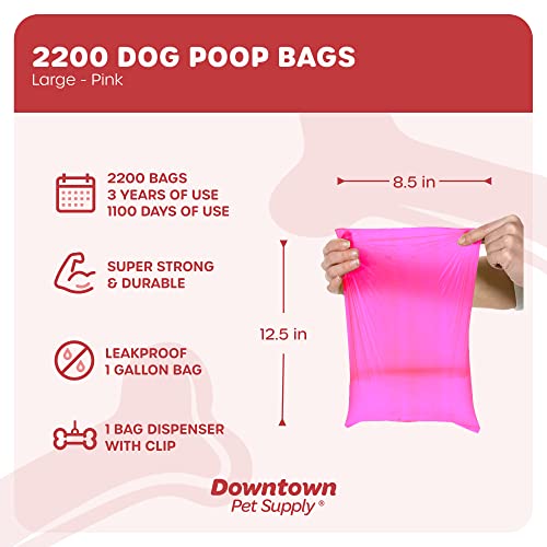 Downtown Pet Supply Dog Poop Bags (2200 Ct - Pink Bags & 1 Dispenser) Waste Bag Dispenser Clips To Dog Leashes Bags & Dog Harnesses- Poop Scoop Bags Are Leak-Proof Bags & Unscented #TOP1