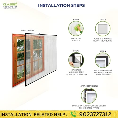 Image of Classic Mosquito Net for Windows Customized Fiberglass Net (Maximum Width-50cm|Maximum Height-50cm /Color: Ivory|Premium 120GSM Fiberglass Mesh with Self-Adhesive Hook Tape, Window net for Home)