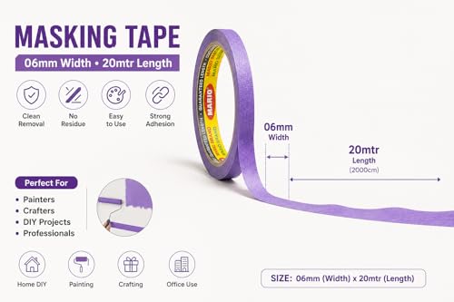 Image of Mario Purple Masking Tape - 20 Meter Length, 6mm Width - Fine Line Masking Tape for Precision Painting, Craft & Art Work - Clean Removal - Pack of 24 Rolls