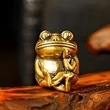 Retro Brass Frog Statue - Solid Heavy-Duty Handcrafted Figurine in Cross-Legged Thinking Pose, Vintage Home & Office Decor, Unique Collectible Art Gift for Book Lovers, Meditation & Zen Decor