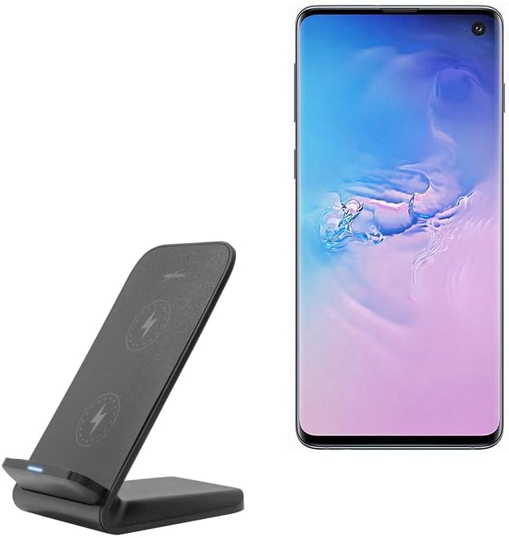 BoxWave Charger Compatible with Samsung Galaxy S10 - Wireless QuickCharge Stand (15W), Desktop Viewing Qi Wireless Charging - Jet Black