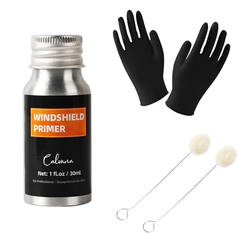 Calvana 1 fl.oz Windshield Primer, Urethane Primer for Automotive, Promotes Adhesion of Polyurethane Sealants, UV Resistant, Fast Drying, with 1 Pair Gloves, 2 Applicator Sticks, Black
