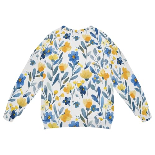 JUNZAN Little Spring Blue Yellow Flowers Big Girls Hoodie Sweatshirt Fleece Tops Clothing Shirts Party 4T2