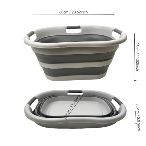 Image of SAMMART 40L (10.5 gallon) Set of 2 Collapsible Plastic Laundry Hamper - Foldable Pop Up Storage Container /Organizer - Portable Washing Tub - Space Saving Basket (2, Grey /Dark Grey)
