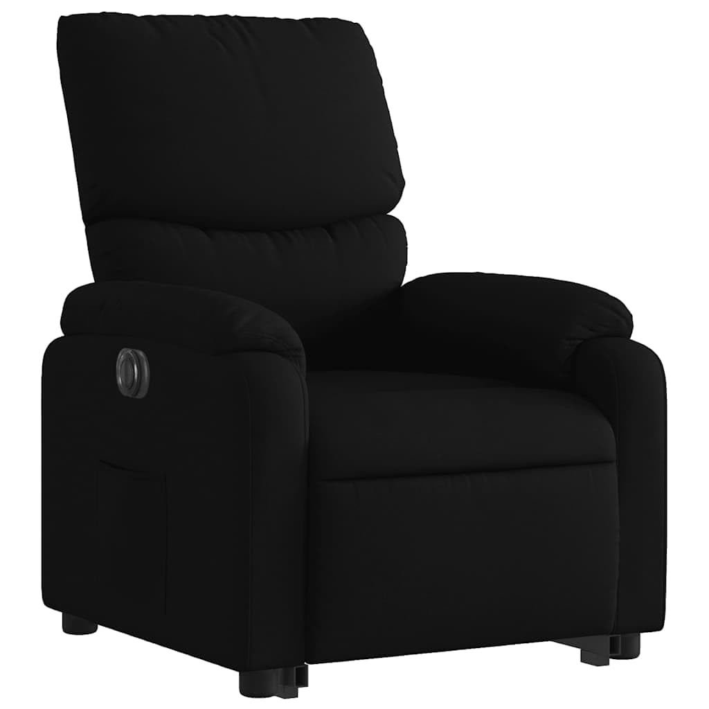 Sillón de relax eléctrico con ayuda para levantarse en tejido negro, respaldo ajustable manual hasta 135 grados, bolsillo lateral y ayuda para levantarse hasta 110 kg