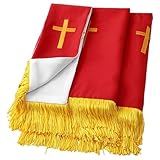 Set of 3 Reversible Parament Includes Red Table Runner Bookmark and Embroidered Pulpit Scarf with Gold Cross for Churches Pulpit Red
