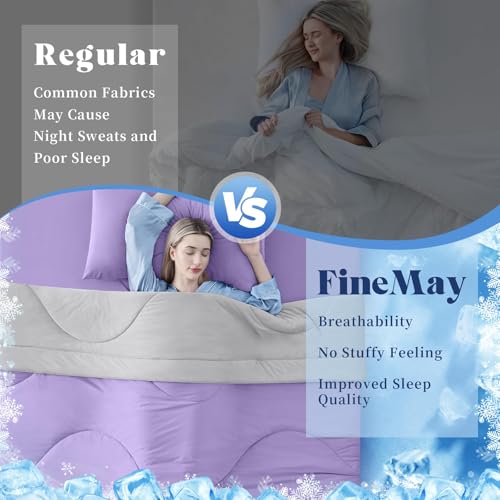 Image of Cooling Comforter King Size, Double-Sided Cooling Blanket for Hot Sleepers & Night Sweats, Arc-Chill Q-Max > 0.4 Breathable Ice Blanket, Lightweight Cold Comforter (108''x90'', Purple)