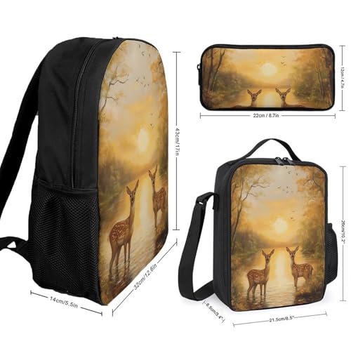 Autumn Deers at Sunset by The Lake Large Travel Backpacks Carry on Backpack Weekender Bag with 2 Storage Pockets for Men And Women2