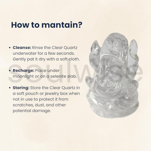 Image of Soulwise Clear Quartz Ganesha - 1 inch-1.5 inch Healing Crystal Idol to Remove Negative Energies, Obstacles & Enhance Confidence, Wealth & Success - Perfect Housewarming & Pooja Gift