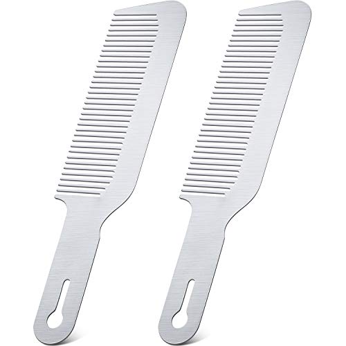 2 Pieces Metal Tail Combs Silver Rat Tail Hair Combs Fine Cutting Comb Teasing Pintail Barber Comb Stainless Steel Hair Styling Cutting Comb (Hair Comb with Key Shape Hole)