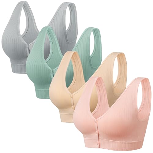 Image of Angelhood Front Close Wireless Bras for Women, Smoothing Padded Bralette, Comfortable Snap Closing Bras, 4 Pack