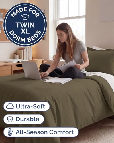 Image of Duvet Cover Twin /Twin XL Size Set - Extra Soft Twin /Twin XL Duvet Cover 68 inch x 90 inch with 1 Pillow Sham for Women, Men, Kids & Teens - Comfy, Easy-Care & Fade Free with Zipper Closures and Ties (Khaki)