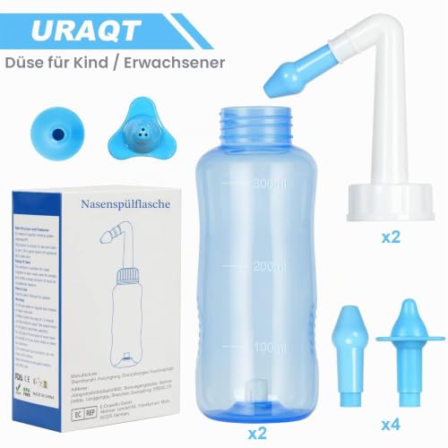 URAQT 2Pcs 300ml Nasendusche, BPA-frei,Nasenspülung Flasche Nasenspülkanne – Ansicht 6
