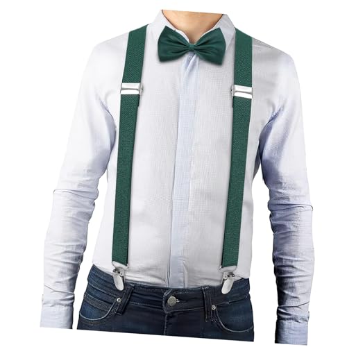 Beavorty Fashionable Boy's Suspenders and Bow Tie Set Elastic and Comfortable for Dress Trousers and Hunting