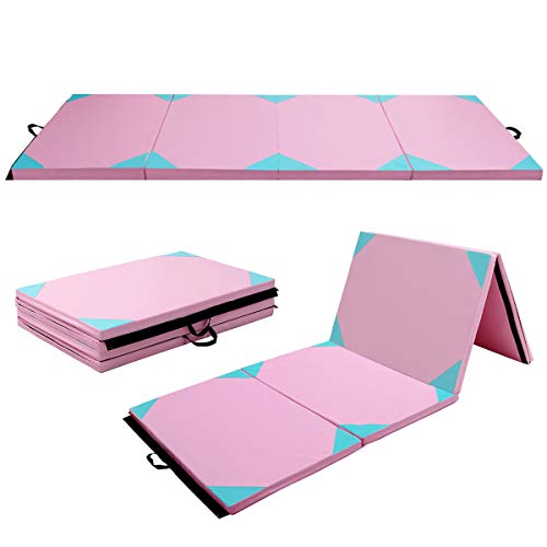 Giantex 4'x10'x2 Gymnastics Mat Folding Panel Thick Gym Fitness Exercise (Pink/Blue)