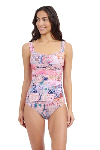 Profile by Gottex Karma Women’s Blue Multi Paisley Print Center Ruched Tankini with Underwire Foam D Cup Bra Swim Essential