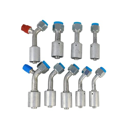 Wisepick 9 Pcs Aluminium Air Conditioning #6, #8 and #10 AC Fitting Set Female,Oring, Beadlock Straight 180° and 45° Degree, R134a High and Low Pressure Valve