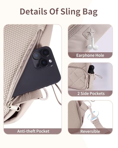 Wandering Nature Sling Bag for Women Lightweight Quilted Crossbody Bag Fits for 11" Tablet with Breathable Back Panel Anti Theft Pocket Padded Strap USB Charge Port, Ideal for Travel, Daily Use - Image 5