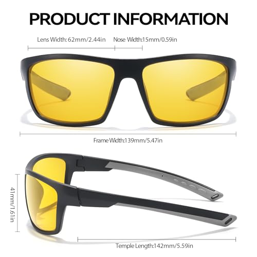LVIOE Sports Night Vision Glasses for Driving Men Women Wraparound Polarized Night Driving Glasses Yellow Anti Glare N30714