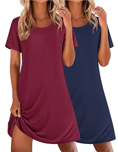 Image of Ekouaer 2 Pack Nightgowns for Women Sleepshirt Short Sleeve Night Shirts