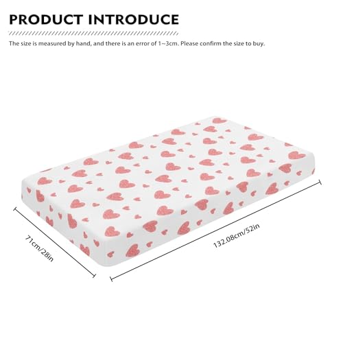 Image of Hearts Baby Crib Sheets for Boys Girls Pink Fitted Crib Sheet for Standard Crib and Toddler Mattress Cute Heart Baby Mattress Sheets Toddler Bed Sheet 52x28x8 in