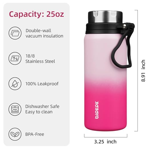 Image of BJPKPK 25oz Insulated Water Bottle, Stainless Steel Bottle with Handle | Vacuum Insulated Bottle with Leak-Proof BPA-Free Design, Keeps Drinks Cold & Hot for Gym, Office, Travel & Daily Use