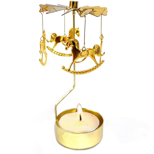 COMZPLIFE Carousel Spinning Tea Light Candle Holder, Gold Metal Rotary Candle Stand for Birthday, Wedding, Anniversary, Party, Table Decoration, Home Decor