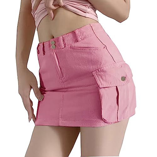 Women's Low Waist Button Bodycon Mini Cargo Skirt with Pocket