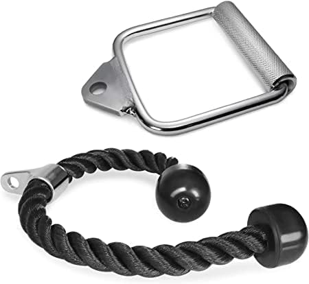 fitrxx gym set tricep rope and steel d handle pair with textured knurled grip and chrome finish