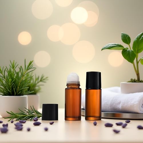 2 Pcs Clear Empty Glass Essential Oil Roller Bottles Vials Containers Refillable Roll-on Bottles with Funnel 30ML Refillable Cosmetic Containers Roller Balls for Essential Oils (Brown)4