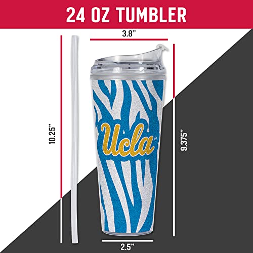 Image of Rico Industries NCAA Glitter 24oz Acrylic Glitter Tumbler with Hinged Lid, Officially Licensed Double Wall Tumbler with Straw
