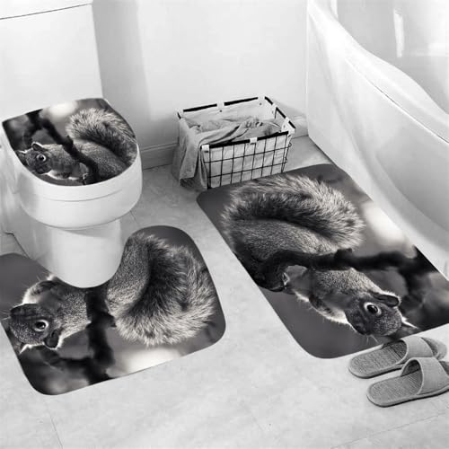 Badezimmerteppich Graue Eichhörnchen Badteppich rutschfest Waschbar Badgarnitur 3 Teilig – Badematte Set Mit Wc-Vorleger Und Badematte,Teppich Badezimmer Für Sicherheit Und Komfort Im Bad 45X75Cm – Bild 4