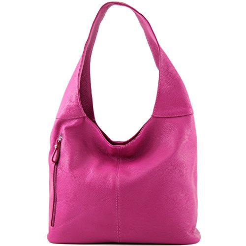 modamoda de T155 Damen Leder Shopper Schultertasche Large handmade in Italy, Farbe:Pink