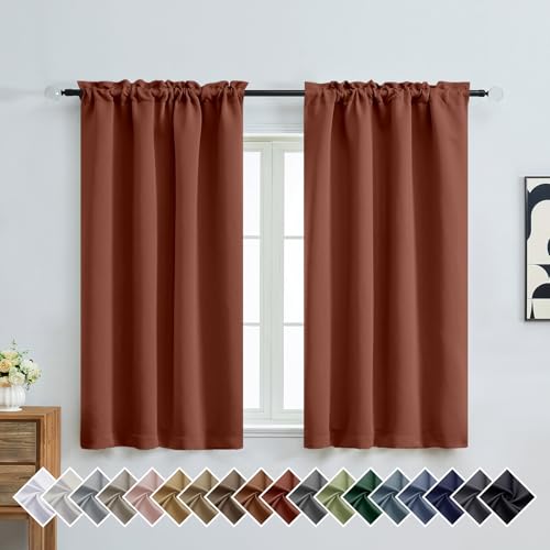 Image of Terracotta Short Blackout Curtains for Bedroom 54 Inches Long 2 Panels, Modern Window Treatment Thermal Insulated Curtains for Living Room, Dual Rod Pocket Blackout Drapes, 2x40Wx54L Inches