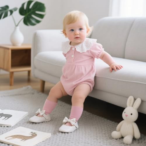 Meckior Newborn Baby Girls Dress Shoes Infant Bowknot Soft Sole Mary Jane Moccasins Baptism Christening Crib Shoes Wedding Princess Flats2