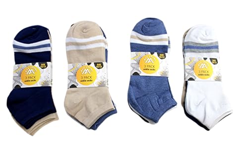 Dependable Industries inc. Essentials 12-Pack Men’s Ankle Socks Size 10–13 – Lightweight Cotton Blend Low-Cut Sports Socks for Spring & Summer – Breathable & Moisture-Wicking