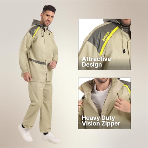 Image of Citizen Hooded Raincoat for Men Women Waterproof for Bike Riders Dobby Fabric Lightweight Stylish Sealed Hood, Large Pockets, Heavy-Duty Zippers Rainwear with Carry Pouch-CR017