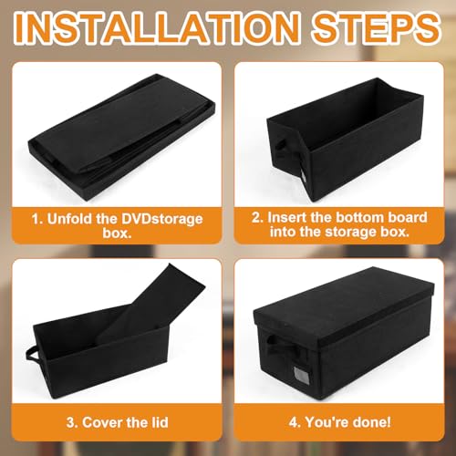 Aolawco Pack of 2 DVD Storage Box, 40*20*15 CM DVD Case Storage With lid, Container Holds 50 DVDs in Full Jewel Cases, 85 DVDs in Slim Cases, and 220 Discs in CD Sleeves, Organizer for CD & DVD- Black - Image 5