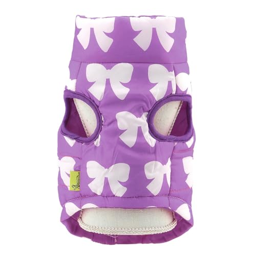 Image of SMALLLEE LUCKY STORE Dog Coat with D-Ring for Small Dogs, Purple, XL | Bow Print, Water-resistant Shell, Padded Warmth, Zip-up Fit, Winter Walks, Chihuahua, Yorkie, Small Dog Harness Jacket