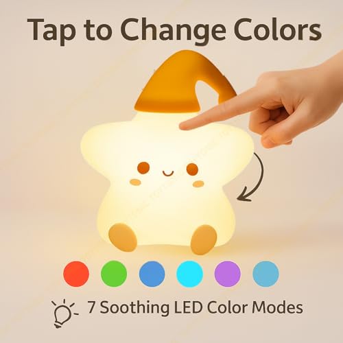 Image of TOYTONIC Silicone Star Night Lamp | USB Rechargeable 7-Color LED with Touch Control | Dimmable Bedside Nightlight for Kids Bedroom, Baby Nursery, Room Decor & Diwali Gift