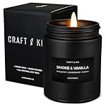 Craft & Kin Premium Smoke & Vanilla Candle | Black Scented Candles | Fathers Day Gift for Dad | Long Lasting with 45 Hour Burn Time, 7.6oz | Made with Soy Wax | Aromatherapy at Home | Gifts for Men
