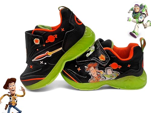 Disney Toy Story Woody & Buzz Black/Green Boy's Lighted Athletic Sneaker (Toddler/Little Kid)