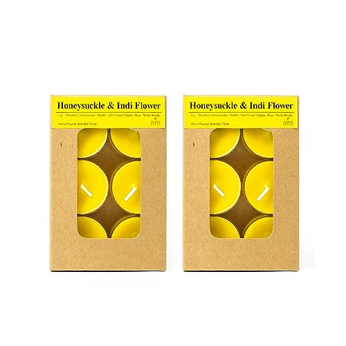 Image of AuraDecor Scented Soy Wax Acrylic Tealight Candle, Organic Luxury Aroma, Aromatic /Aromatherapy Candle || Long Lasting Burning Time (Pack of 1, Honeysuckle & Indi Flower)