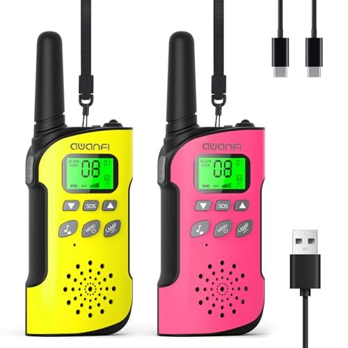 AWANFI Walkie Talkie para Niños, 3 12 Años, Walkie Talkies Recargable con Batería Li Ion, VOX, Función SOS y Linterna, Larga Alcance, Walkie Talkies para Acampar, Aventuras, Regalos