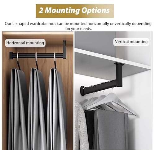 Barre de penderie noire robuste et extensible jusqu'à 140 cm pour dressing et douche - 5